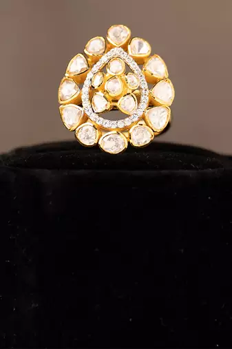 Gold plated  kundan ring in sterling silver