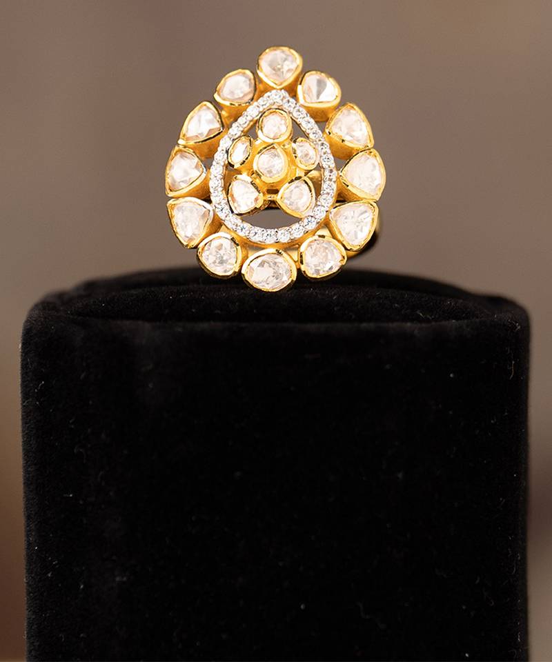 Gold plated  kundan ring in sterling silver
