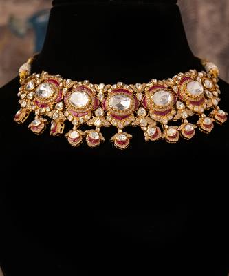 Gold plated  red stone kundan necklace in sterling silver 2