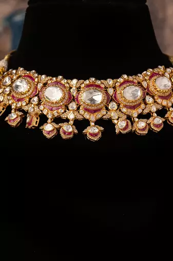Gold plated  red stone kundan necklace in sterling silver