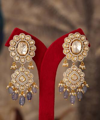 Gold plated purple beads jhumkas in sterling silver 1