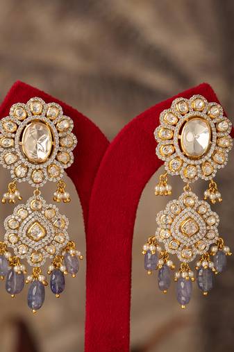 Gold plated purple beads jhumkas in sterling silver
