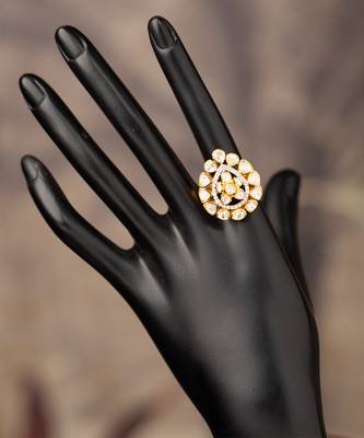 Gold plated  kundan ring in sterling silver 2