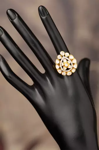 Gold plated  kundan ring in sterling silver