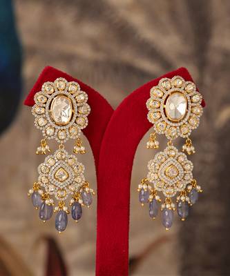 Gold plated purple beads jhumkas in sterling silver 2