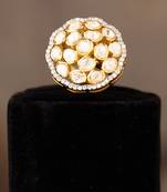 Gold plated kundan ring in sterling silver