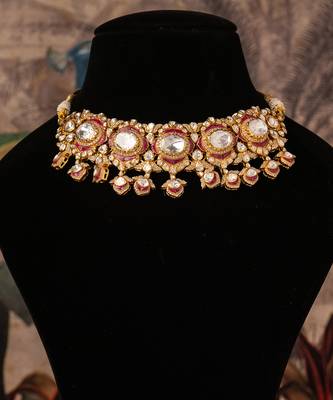 Gold plated  red stone kundan necklace in sterling silver 3