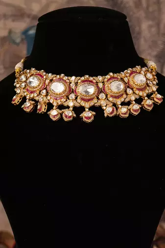 Gold plated  red stone kundan necklace in sterling silver