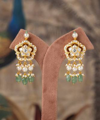 Gold plated green beads jhumkas in sterling silver 1