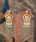 Gold plated green beads jhumkas in sterling silver