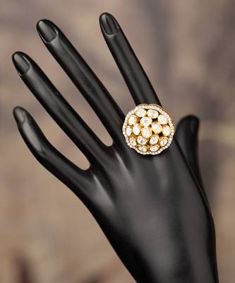 Gold plated kundan ring in sterling silver 2