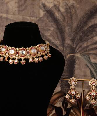 Gold plated  red stone kundan necklace in sterling silver 4