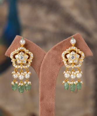 Gold plated green beads jhumkas in sterling silver 2