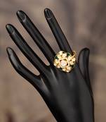 Gold plated green stone kundan ring in sterling silver