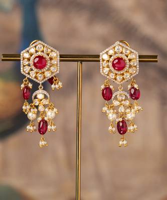 Gold plated red beads jhumkas in sterling silver 1