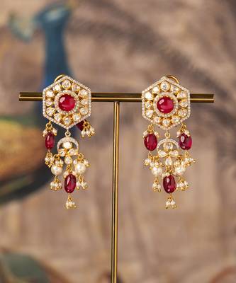 Gold plated red beads jhumkas in sterling silver 2