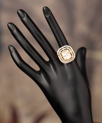 Gold plated  kundan ring in sterling silver 1
