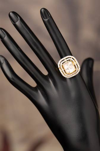 Gold plated  kundan ring in sterling silver