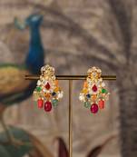 Gold plated multicolor polki jhumkas in sterling silver