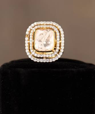 Gold plated  kundan ring in sterling silver 2