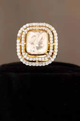 Gold plated  kundan ring in sterling silver