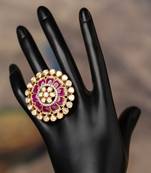 Gold plated  pink stone kundan ring in sterling silver
