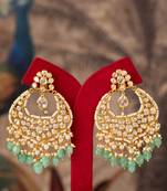 Gold plated blue beads polki jhumkas in sterling silver