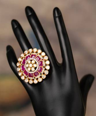 Gold plated  pink stone kundan ring in sterling silver 3