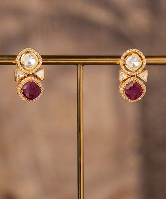 Gold plated red stone jhumkas in sterling silver 1
