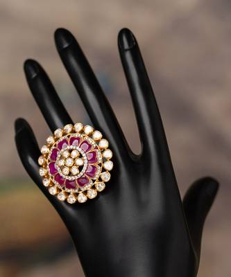 Gold plated  pink stone kundan ring in sterling silver 4