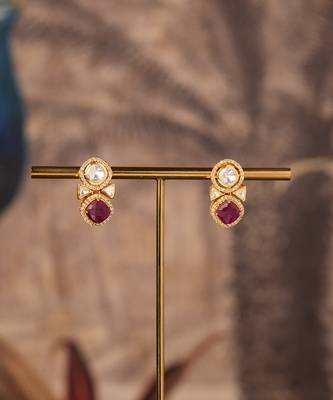 Gold plated red stone jhumkas in sterling silver 2