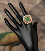 Gold plated  Green Stone kundan ring in sterling silver