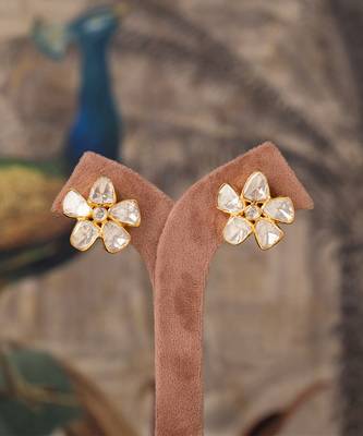 Gold plated polki studs in sterling silver 1