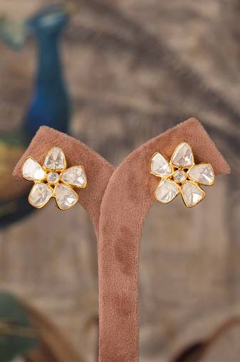 Gold plated polki studs in sterling silver