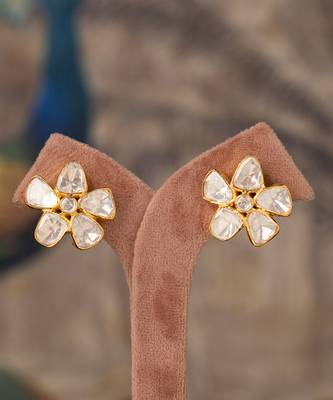 Gold plated polki studs in sterling silver 2