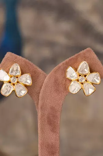 Gold plated polki studs in sterling silver