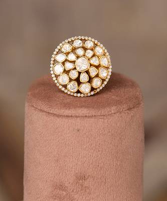 Gold plated kundan ring in sterling silver 1
