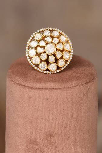 Gold plated kundan ring in sterling silver