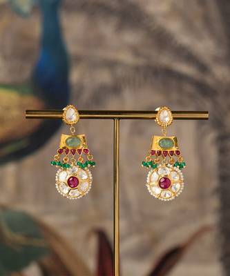 Gold plated multicolor polki jhumkas in sterling silver 1