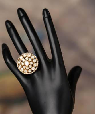Gold plated kundan ring in sterling silver 2