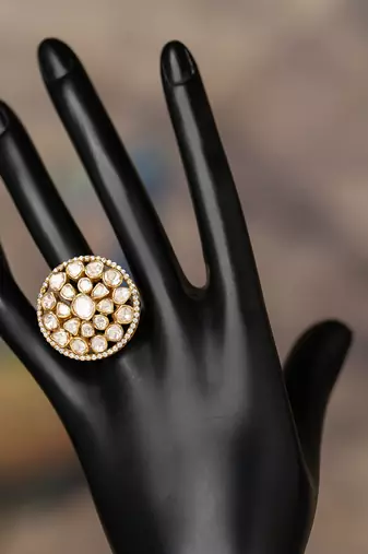 Gold plated kundan ring in sterling silver