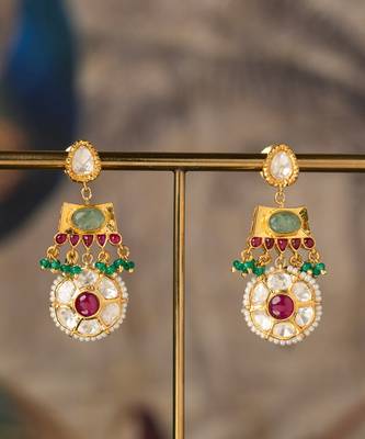 Gold plated multicolor polki jhumkas in sterling silver 2