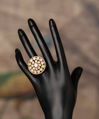Gold plated kundan ring in sterling silver 3