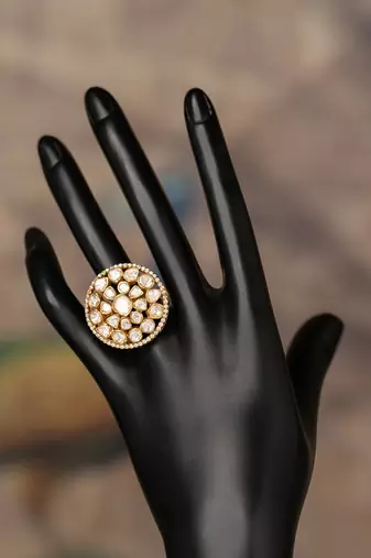 Gold plated kundan ring in sterling silver