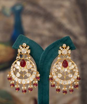 Gold plated red stone jhumkas in sterling silver 1