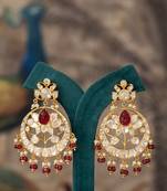 Gold plated red stone jhumkas in sterling silver
