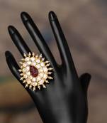 Gold plated kundan ring in sterling silver