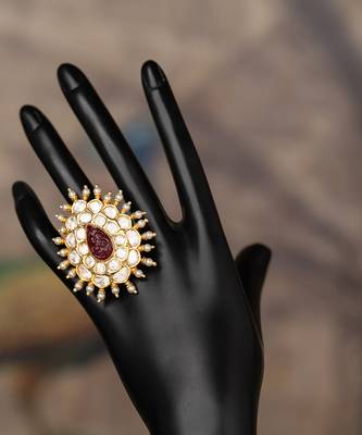 Gold plated kundan ring in sterling silver 2