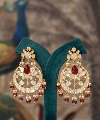 Gold plated red stone jhumkas in sterling silver 2
