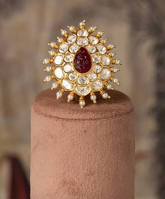 Gold plated kundan ring in sterling silver 3